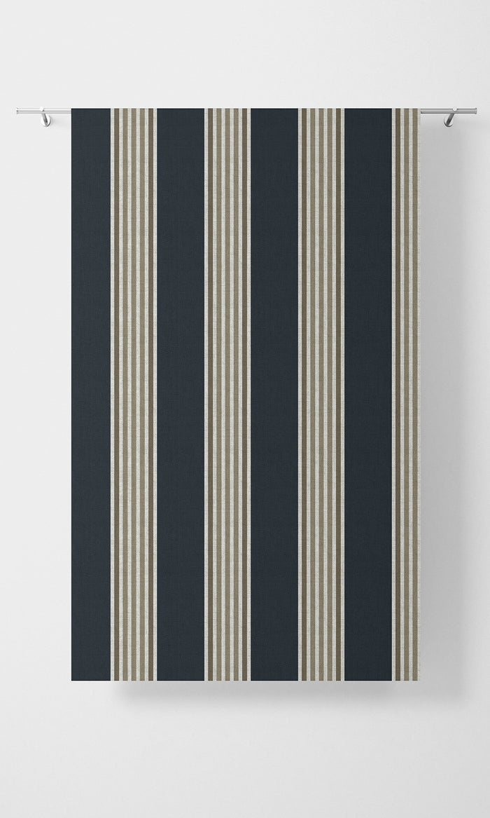 Modern Striped Pinch Pleat, Rod Pocket, Eyelet Curtains (Navy Blue/ Brown)