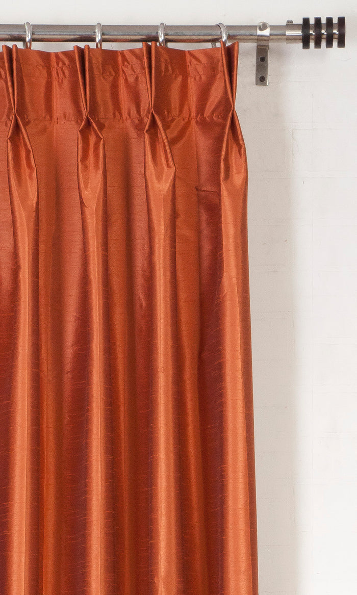 Faux Silk Pinch Pleat, Rod Pocket, Eyelet Curtains (Red/ Orange)