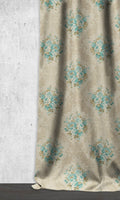 Floral Dimout Curtains (Blue/ Ivory)