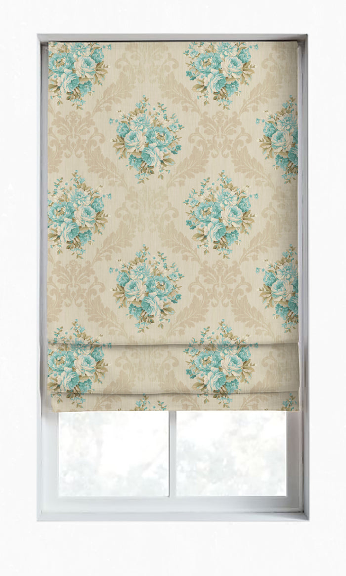 Floral Dimout Curtains for Living, Bedroom, Kitchen, Bathroom (Blue/ Ivory)