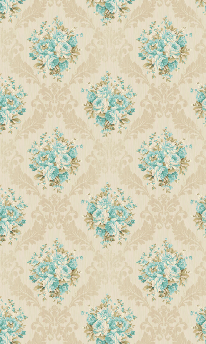 Floral Dimout Pinch Pleat, Rod Pocket, Eyelet Curtains (Blue/ Ivory)