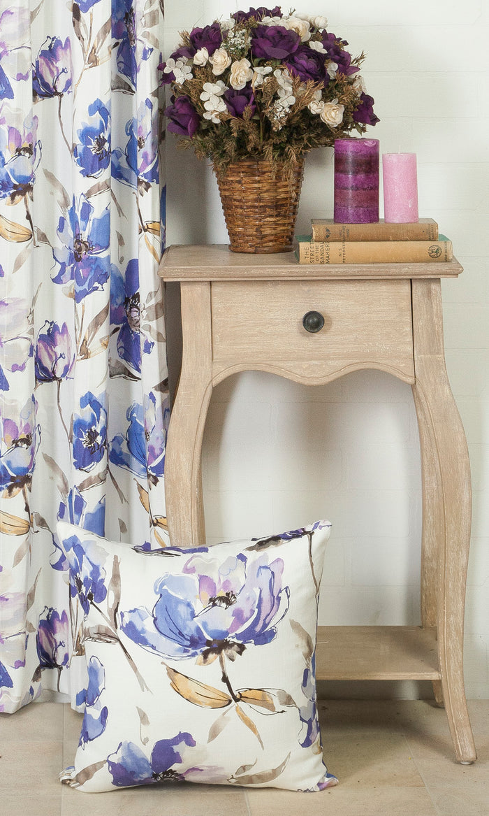 Floral Cotton Curtains (Purple/ Blue) Extra Long Short Wide