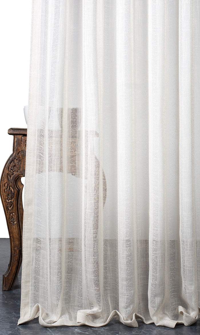 Striped Sheer Home Textile Fabric Material By the Metre (White/ Cream)