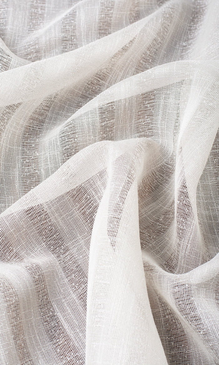 Striped Sheer Fabric Material By the Metre (White/ Cream)