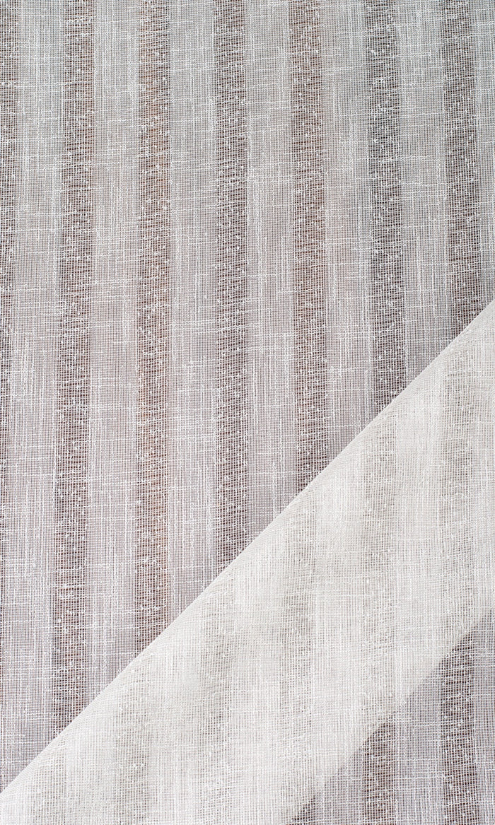 Striped Sheer Fabric By the Metre for Curtains & Drapes (White/ Cream)