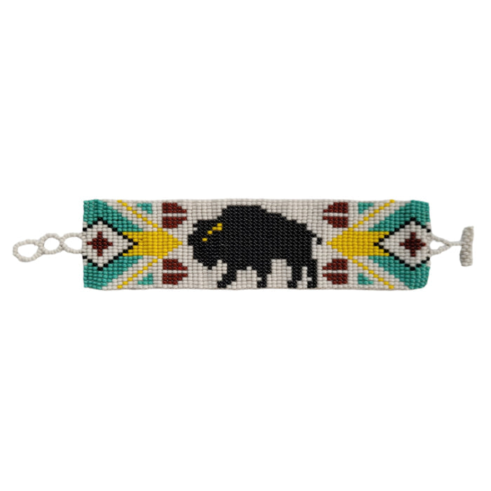 Indigenous Artisan 1 5/8 inch wide Beaded Buffalo Bracelet indigenous art gift by North of Fifty First Nations & Métis Art Boutique Canada
