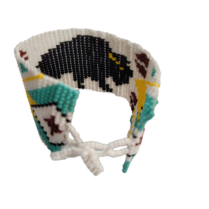Indigenous Artisan 1 5/8 inch wide Beaded Buffalo Bracelet indigenous art gift by North of Fifty First Nations & Métis Art Boutique Canada