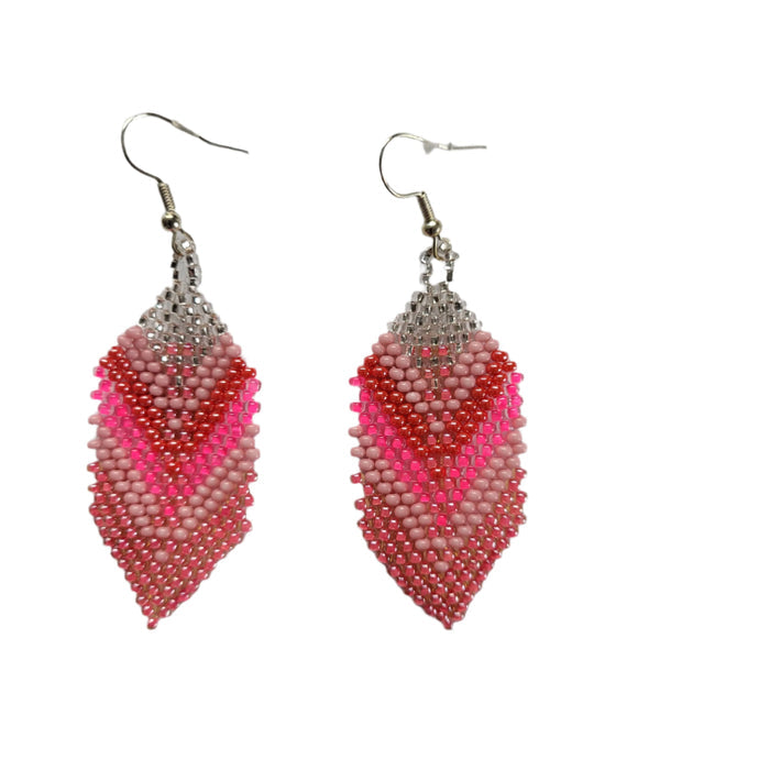 Indigenous Artisan Pink Beaded Feather Earrings indigenous art gift by North of Fifty First Nations & Métis Art Boutique Canada