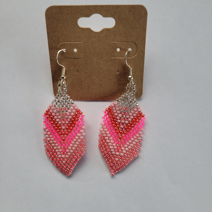 Indigenous Artisan Pink Beaded Feather Earrings indigenous art gift by North of Fifty First Nations & Métis Art Boutique Canada
