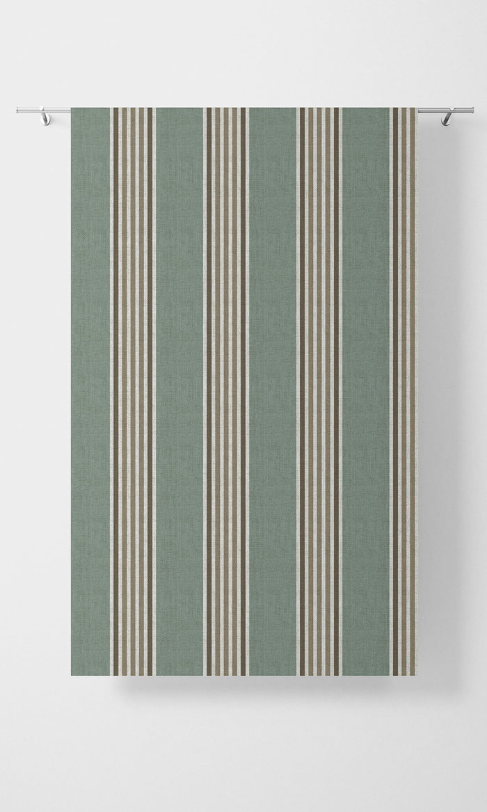 Striped Pinch Pleat, Rod Pocket, Eyelet Curtains (Duck Egg Blue/ Brown/ White)