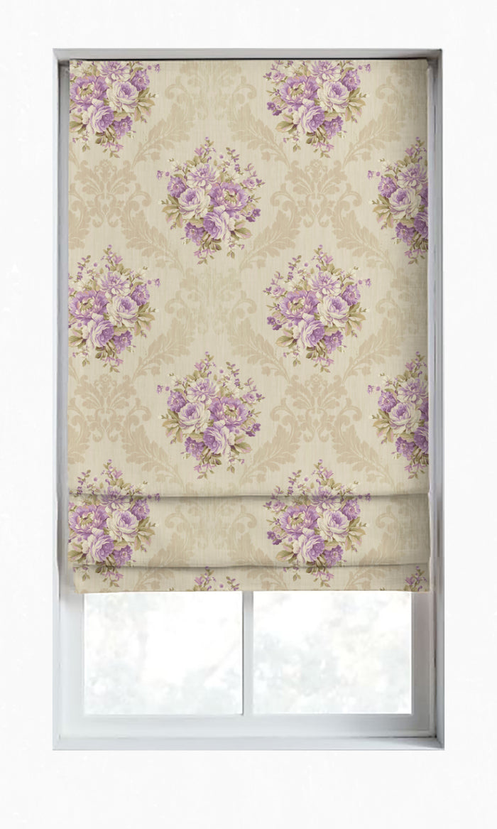 Dimout Floral Drapes for Living, Bedroom, Kitchen, Bathroom (Purple/ Ivory/ Grey)