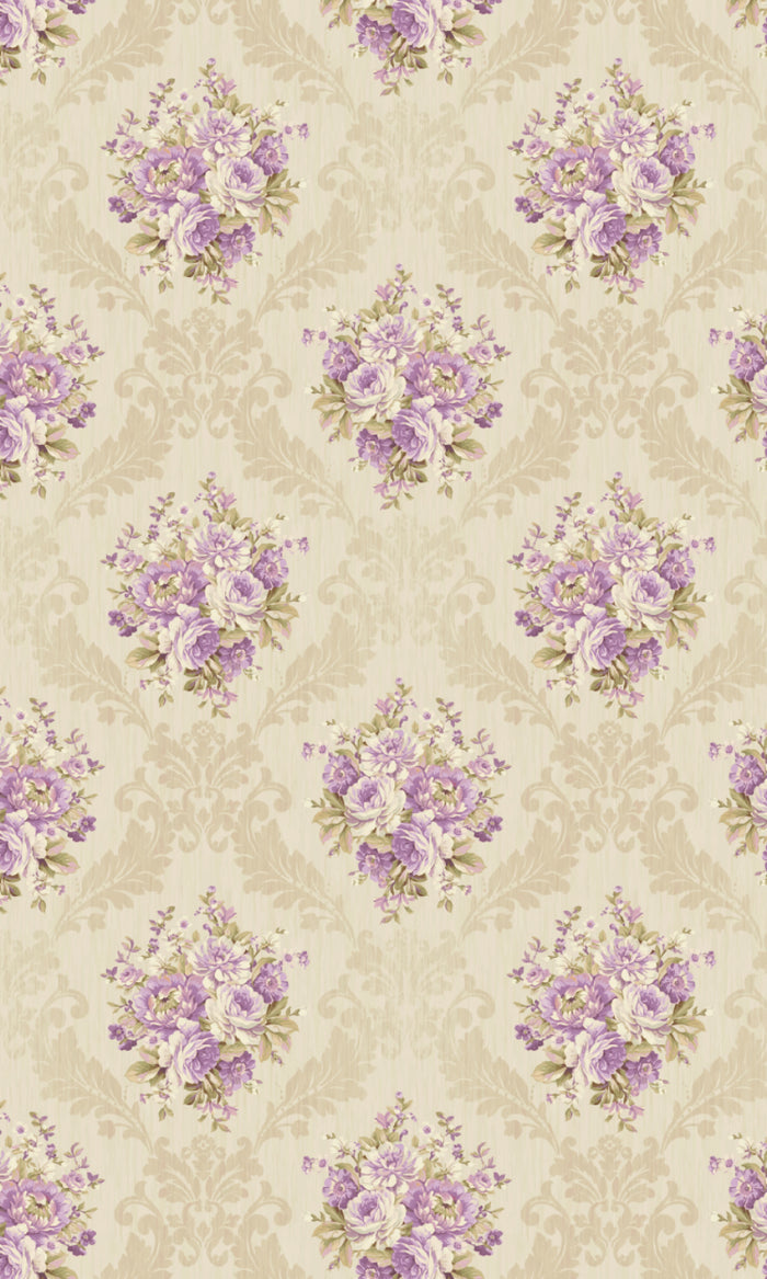 Dimout Floral Pinch Pleat, Rod Pocket, Eyelet Curtains (Purple/ Ivory/ Grey)