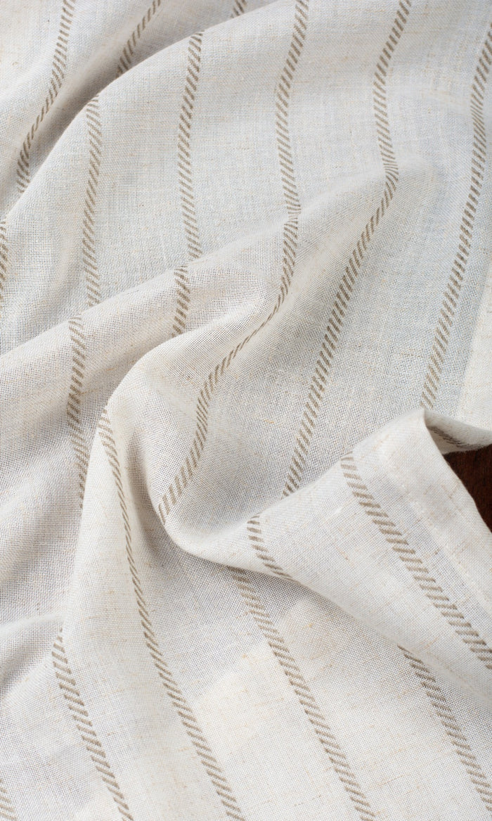 Striped Sheer Fabric By the Metre for Curtains & Drapes (Cream/ Brown)