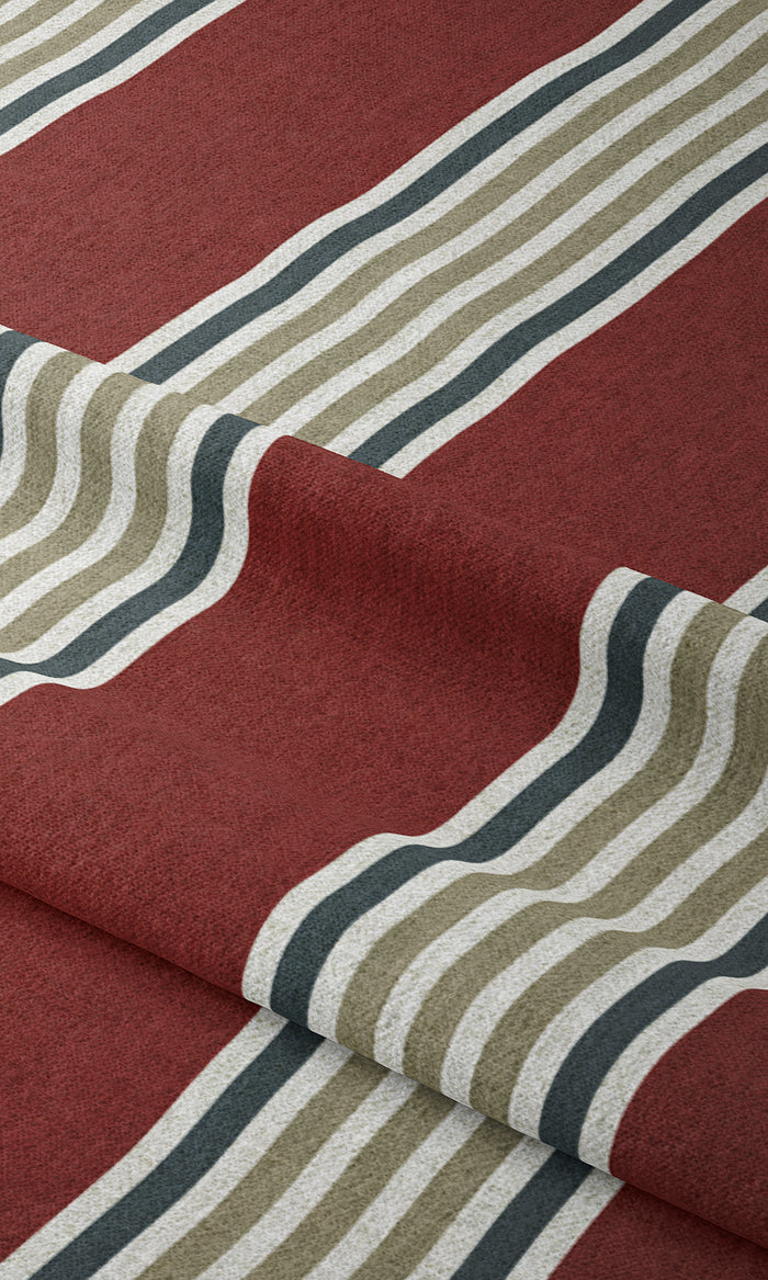 Striped Home Textile Fabric Material By the Metre (Deep Red/ Beige)