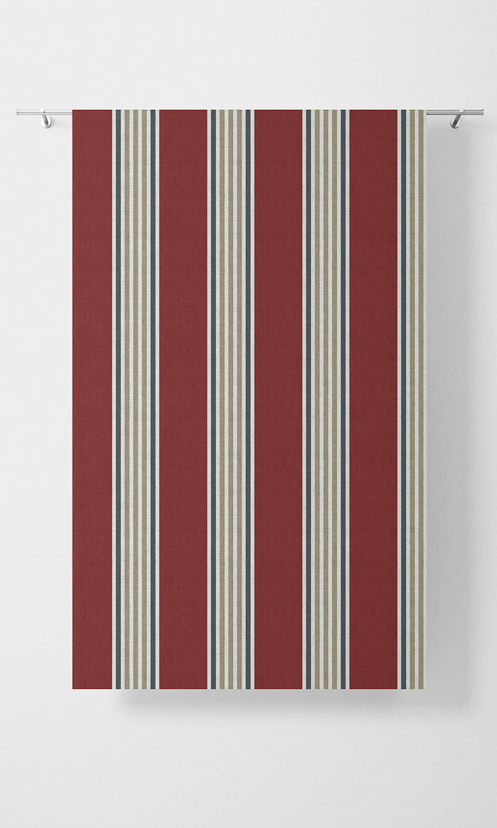 Striped Fabric Material By the Metre (Deep Red/ Beige)