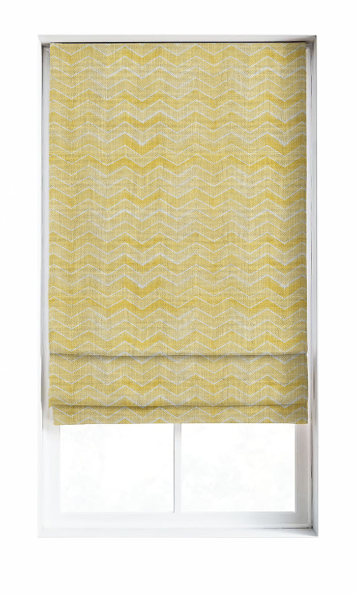 Chevron Print Window Treatments Fabric By the Metre (White/ Yellow)
