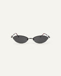 Face shot of Bonnie Clyde Jewel sunglasses in black with black lenses.