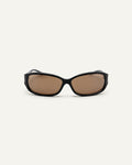 Face shot of Bonnie Clyde Joans sunglasses in black with brown lenses.