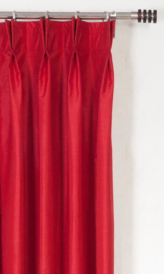Faux Silk Pinch Pleat, Rod Pocket, Eyelet Curtains (Red/ Orange)