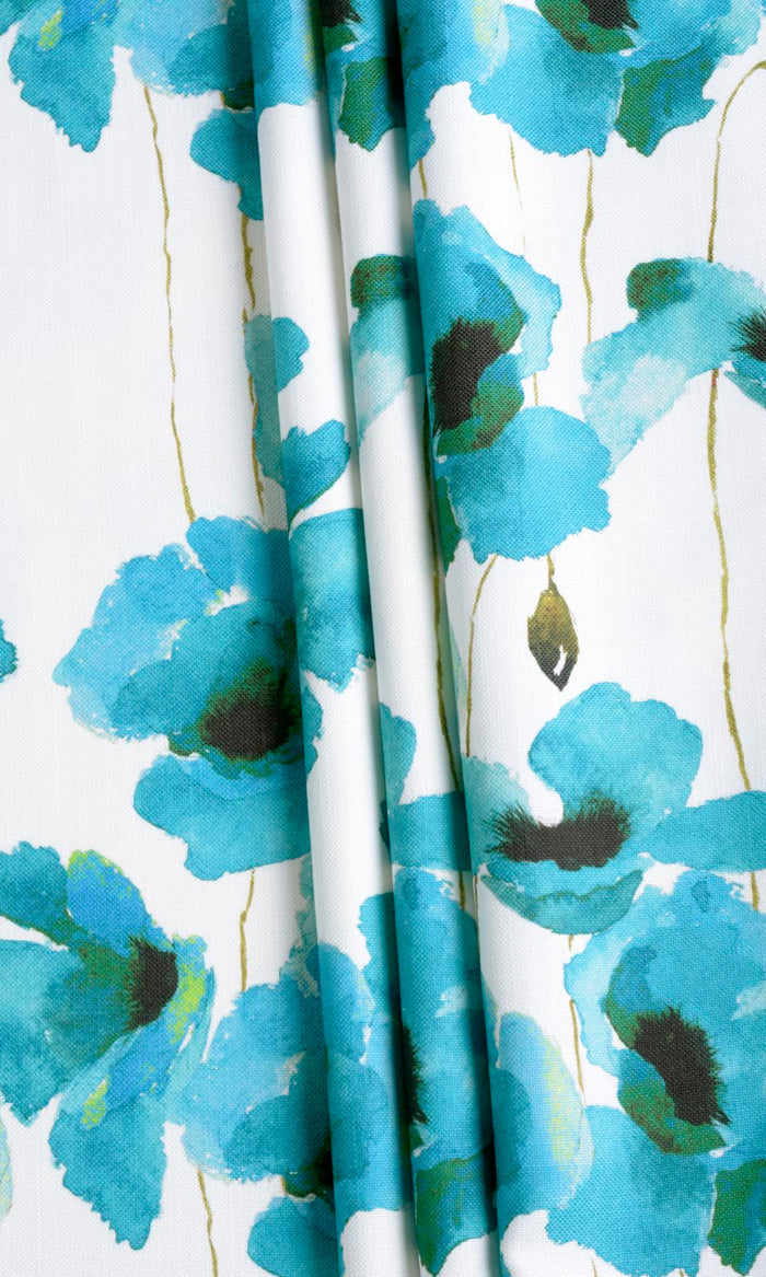 Water Lilies Floral Fabric Material By the Metre (Blue)