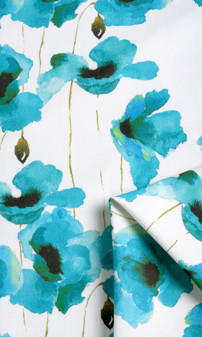 Water Lilies Floral Pinch Pleat, Rod Pocket, Eyelet Curtains (Blue)