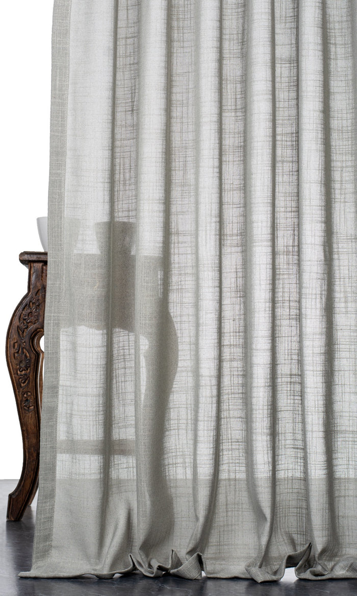 Textured Sheer Fabric By the Metre for Curtains & Drapes (Green-Grey)