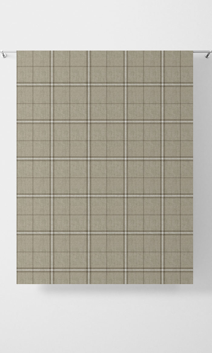 Checkered Pinch Pleat, Rod Pocket, Eyelet Curtains (Grey-Beige/ Brown)