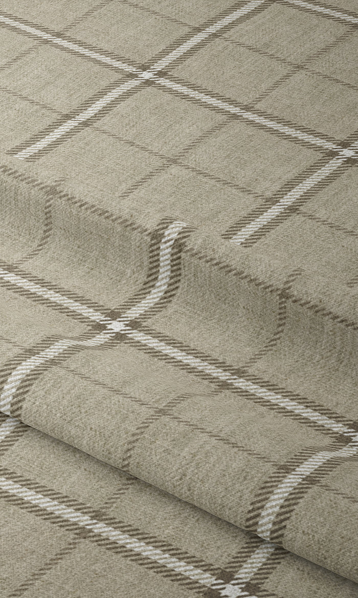 Checkered Window Treatments Fabric By the Metre (Grey-Beige/ Brown)