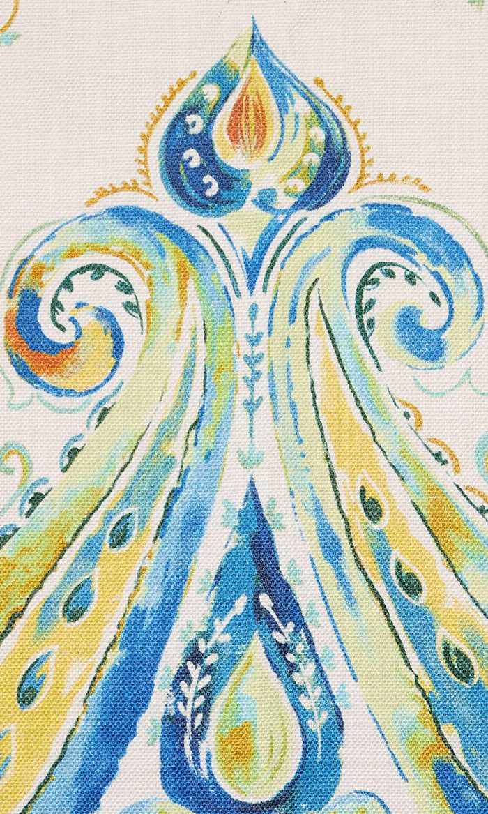 Paisley Print Pinch Pleat, Rod Pocket, Eyelet Curtains (Green/ Blue)