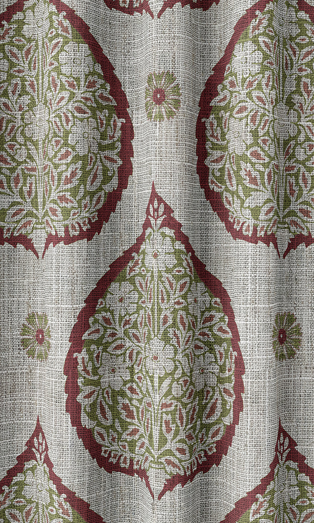 Paisley Home Textile Fabric Material By the Metre (Red/ Green)