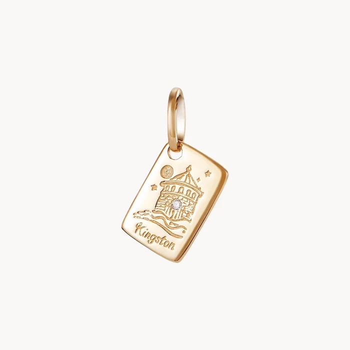 Kingston Postcard Charm in 10k yellow gold with diamond