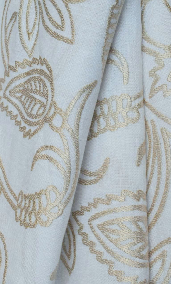 Floral Embroidered Linen Home Textile Fabric Material By the Metre (White/ Ivory)