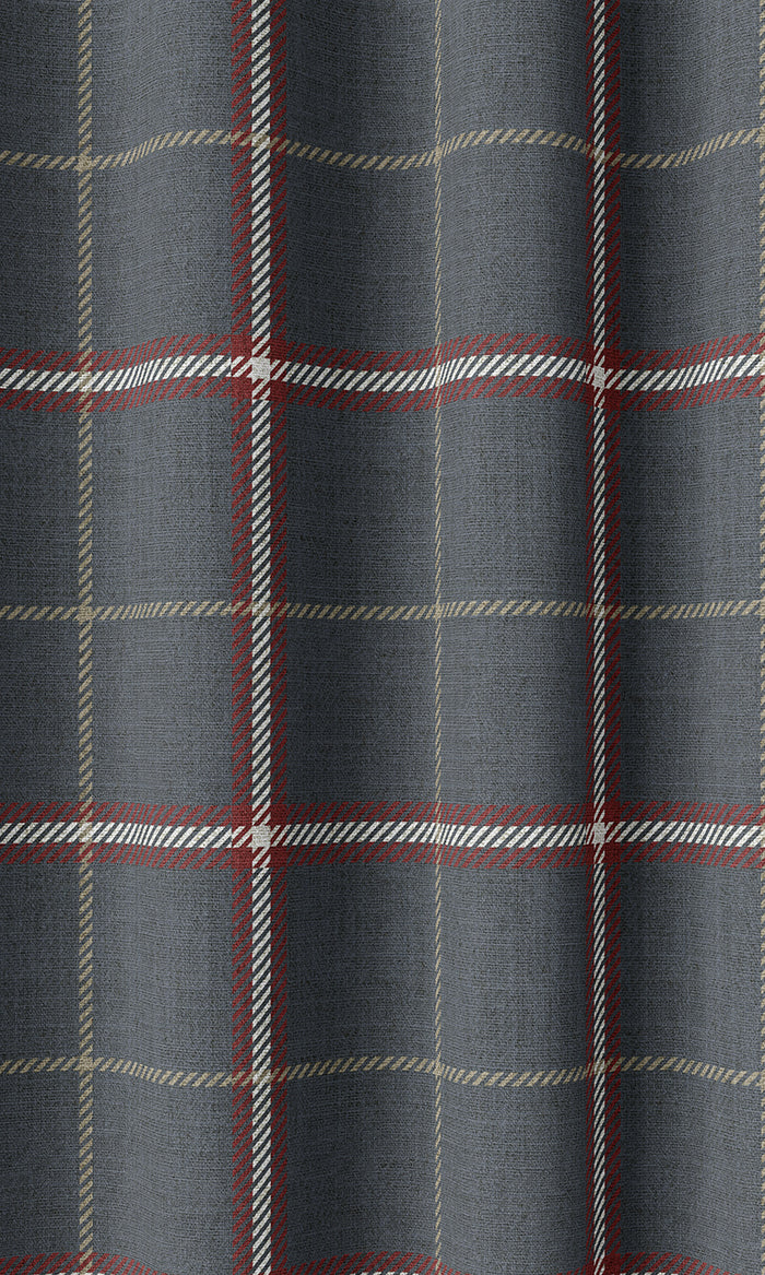 Geometric Patterned Home Décor Fabric By the Metre (Slate Grey/ Red)