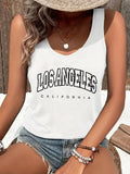 LA California Letter Print Sleeveless Tank Top – Crew Neck Vest Tee