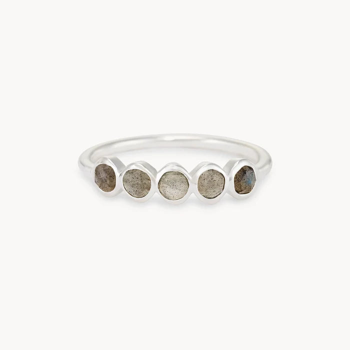labradorite five stone mood ring - sterling silver, labradorite gemstones