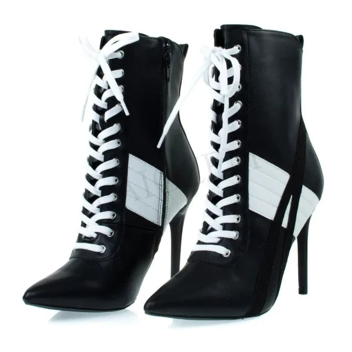 Lace-Up Back-Zip High Heel Ankle Booties | Pointed Toe Stiletto