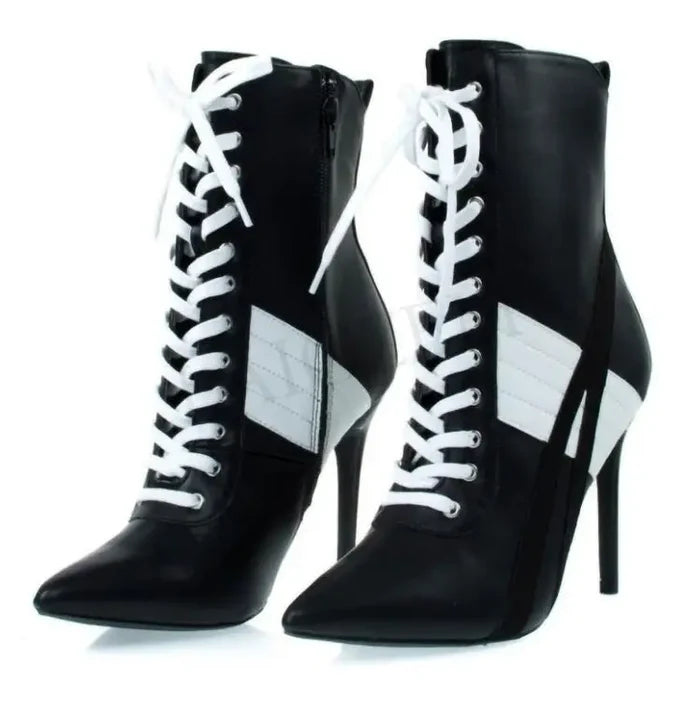 Lace-Up Back-Zip High Heel Ankle Booties | Pointed Toe Stiletto