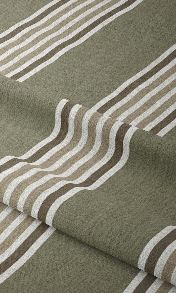 Striped Print Drapes for Living, Bedroom, Kitchen, Bathroom (Olive Green/ Browns)