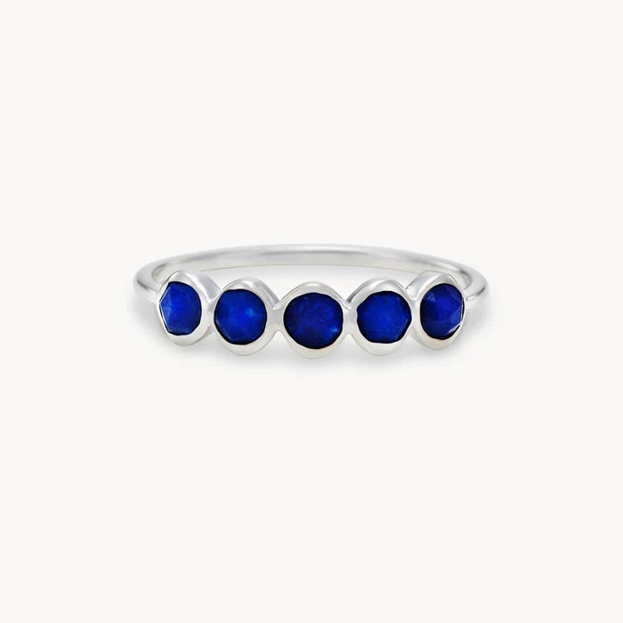 lapis five-stone mood ring - sterling silver, lapis gemstones