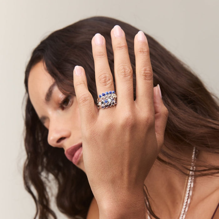 lapis five-stone mood ring - sterling silver, lapis gemstones