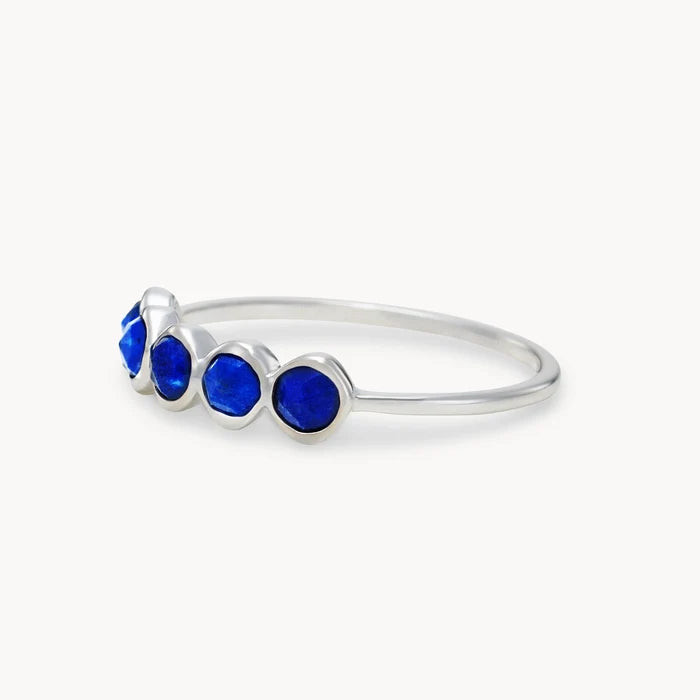 lapis five-stone mood ring - sterling silver, lapis gemstones