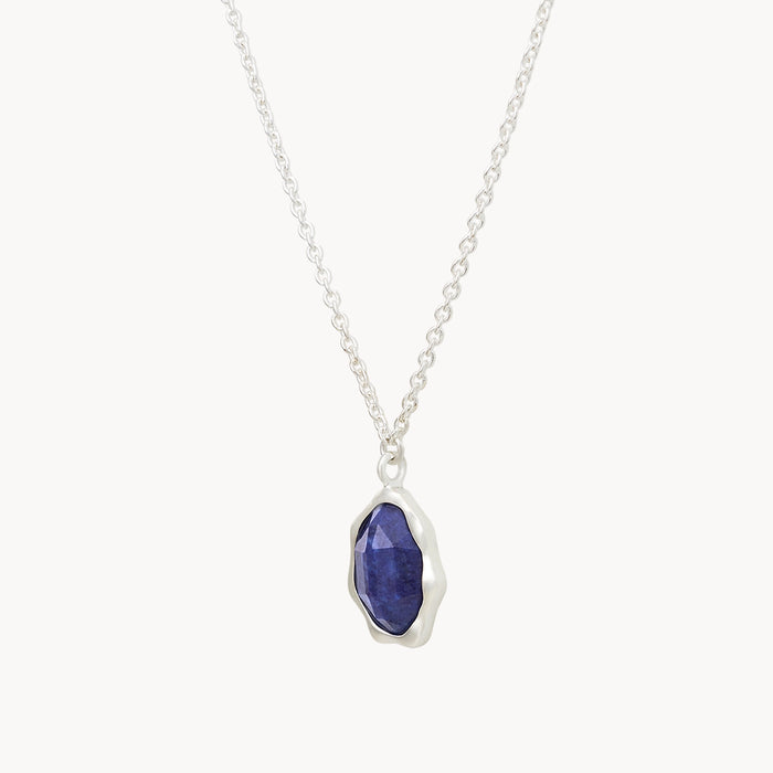Lapis Lazuli Mood Necklace Silver in sterling silver with lapis lazuli, alternate angle detail view