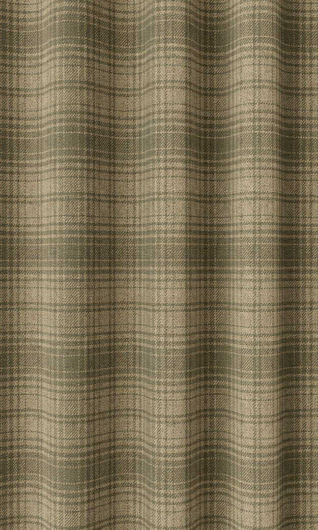 Plaid Print Pinch Pleat, Rod Pocket, Eyelet Curtains (Olive Green & Beige)