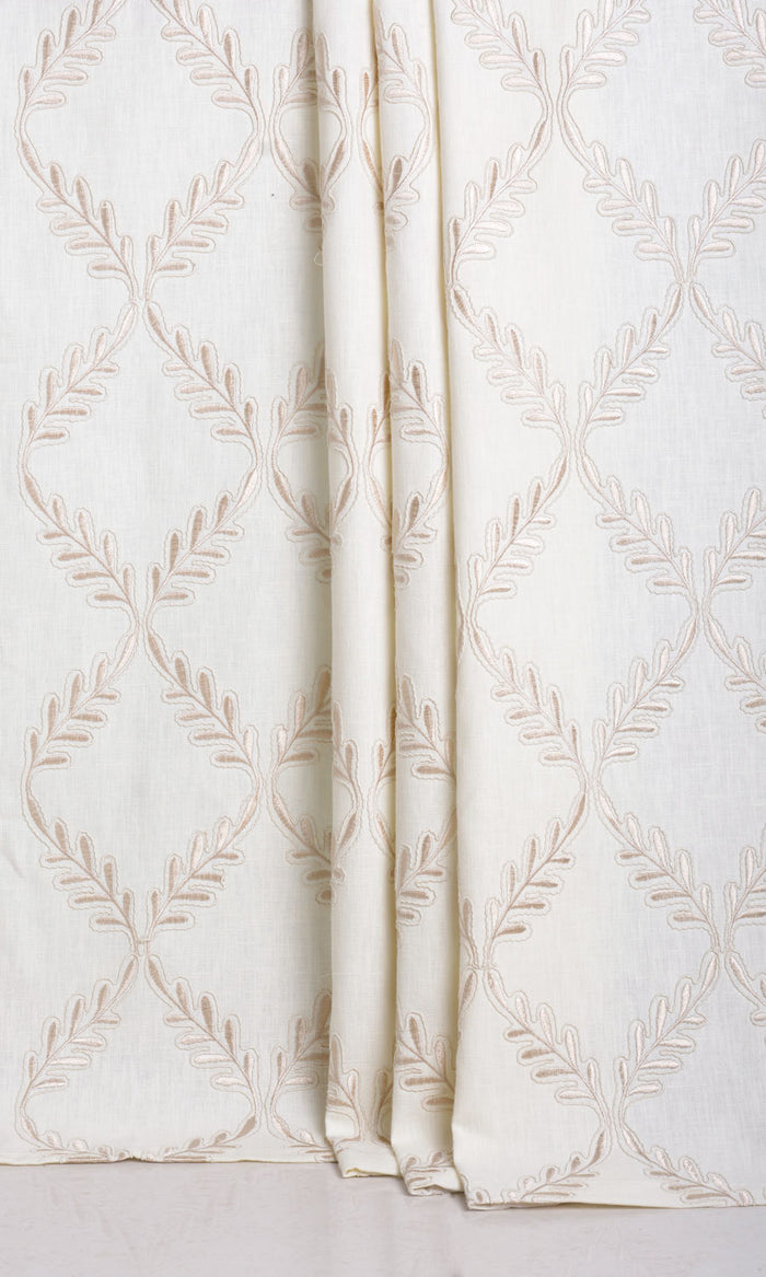 Poly-Linen Embroidered Window Treatments Fabric By the Metre (White/ Cream)