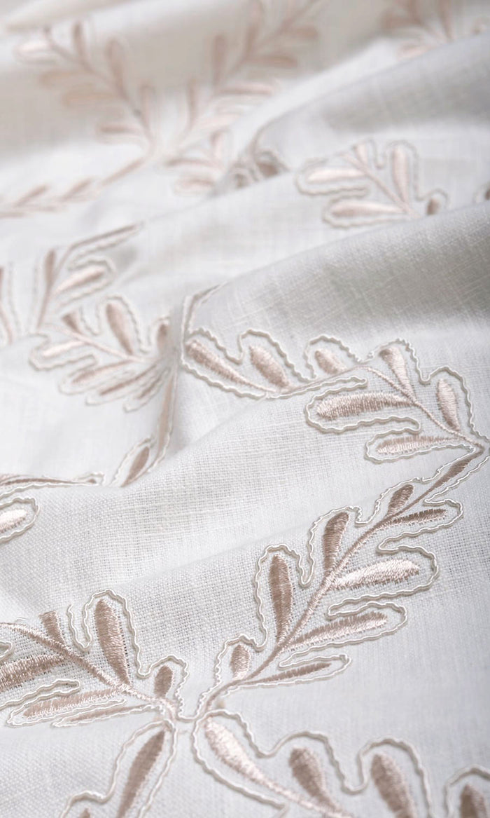 Poly-Linen Embroidered Home Textile Fabric Material By the Metre (White/ Cream)