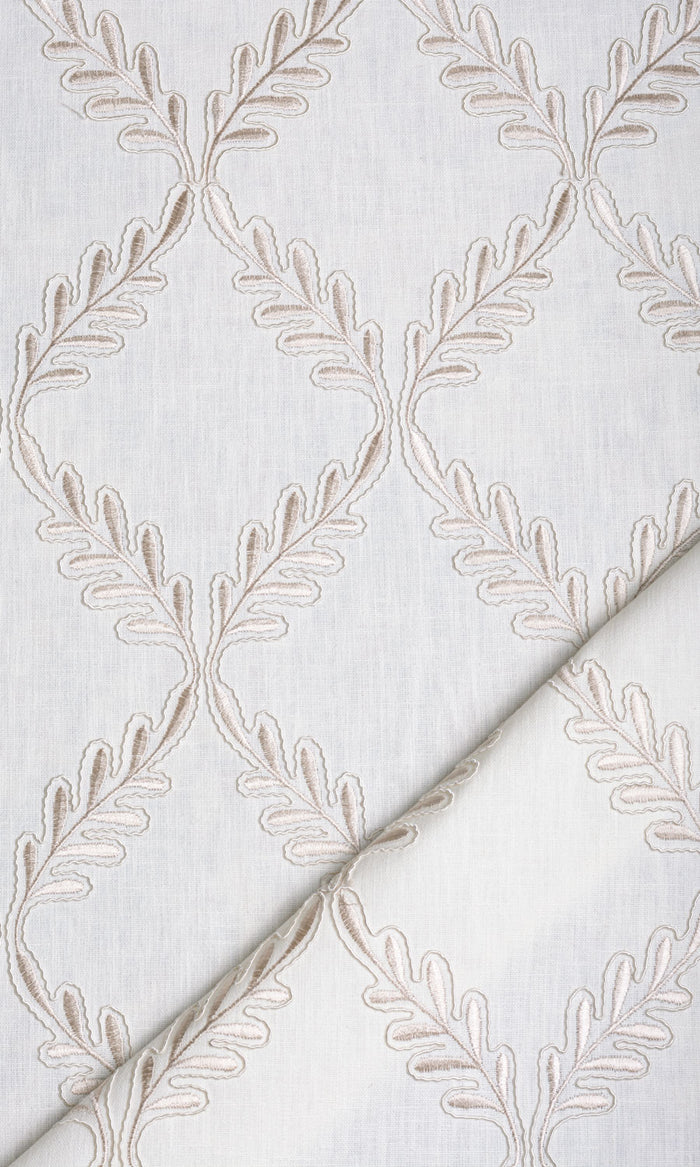 Poly-Linen Embroidered Fabric Material By the Metre (White/ Cream)