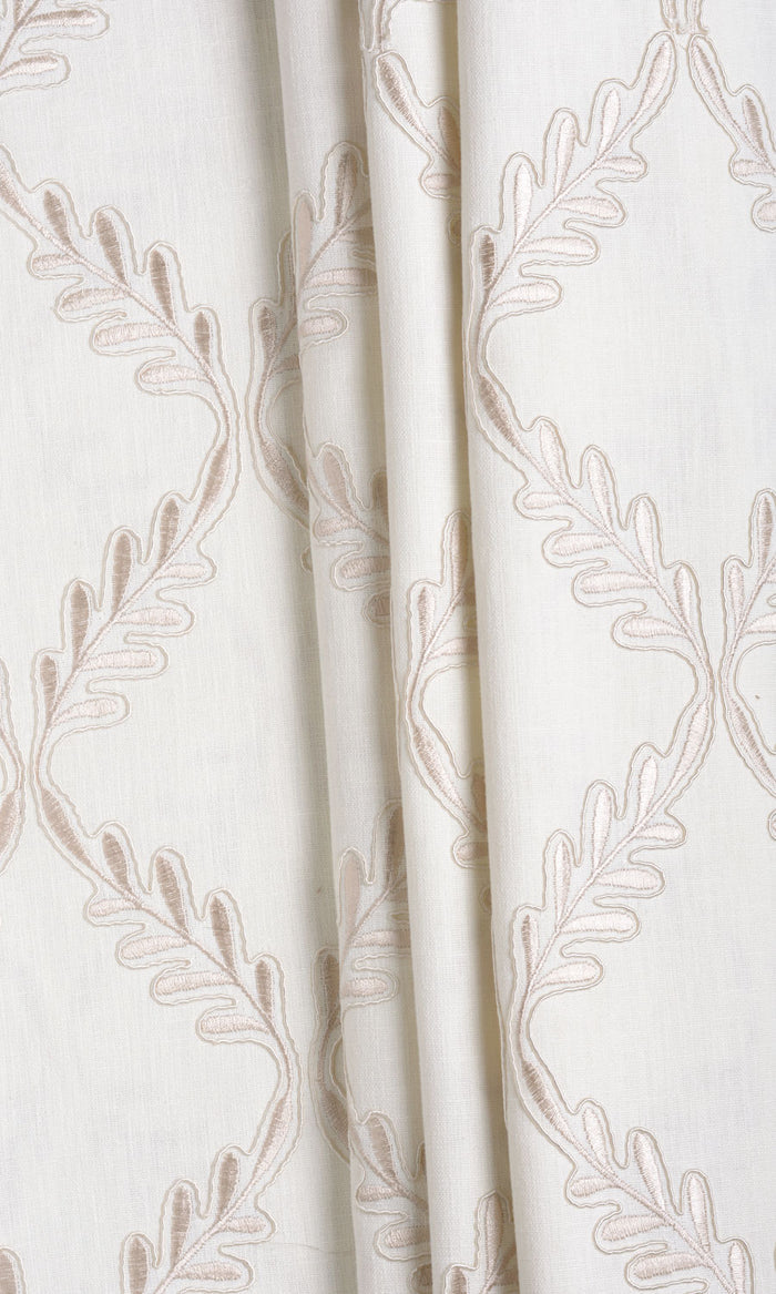 Poly-Linen Embroidered Fabric By the Metre for Curtains & Drapes (White/ Cream)