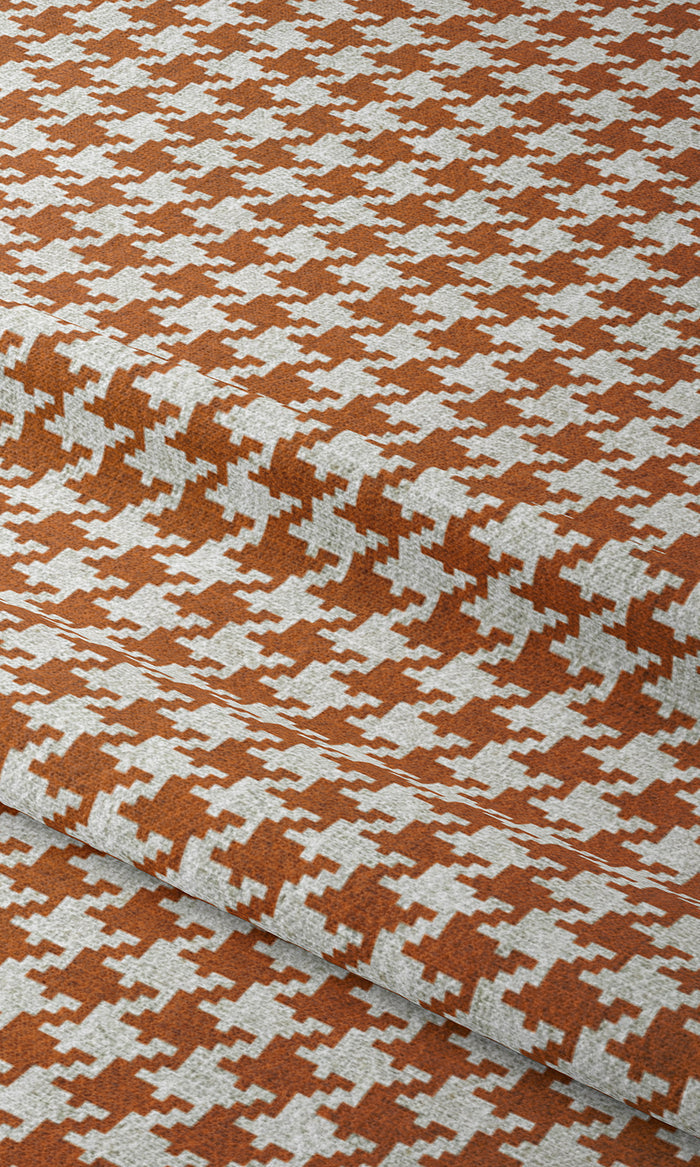 Houndstooth Window Treatments Fabric By the Metre (Burnt Orange/ White)