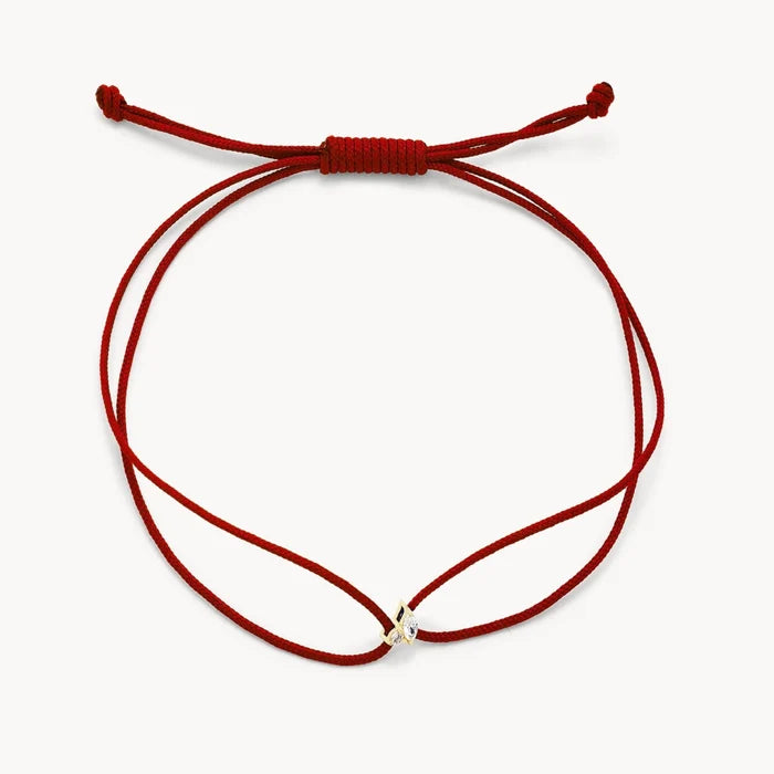 Lean On Me Cord Bracelet in 10k yellow gold with red cord