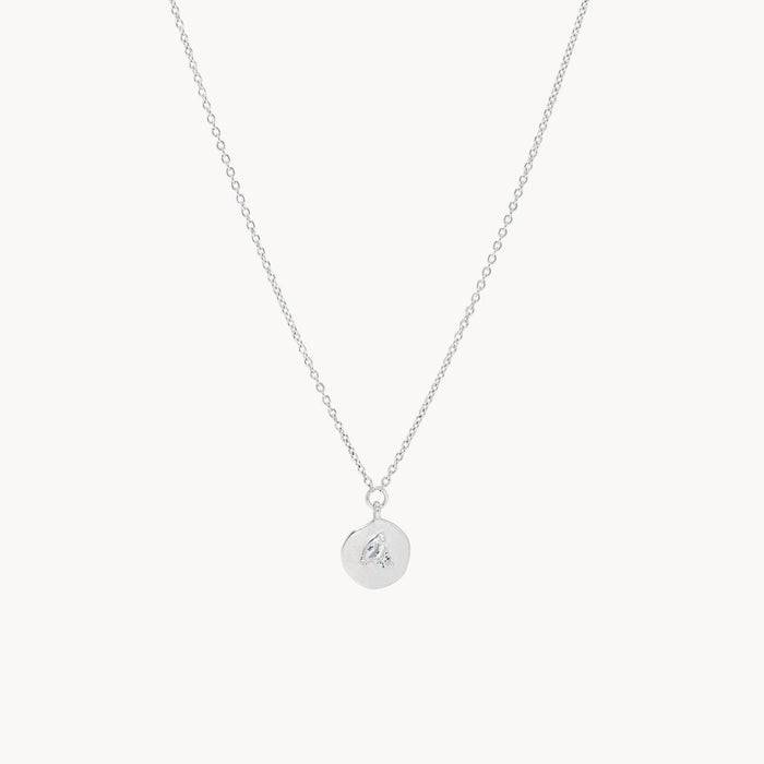 Lean On Me Medallion Necklace in sterling silver with white sapphire